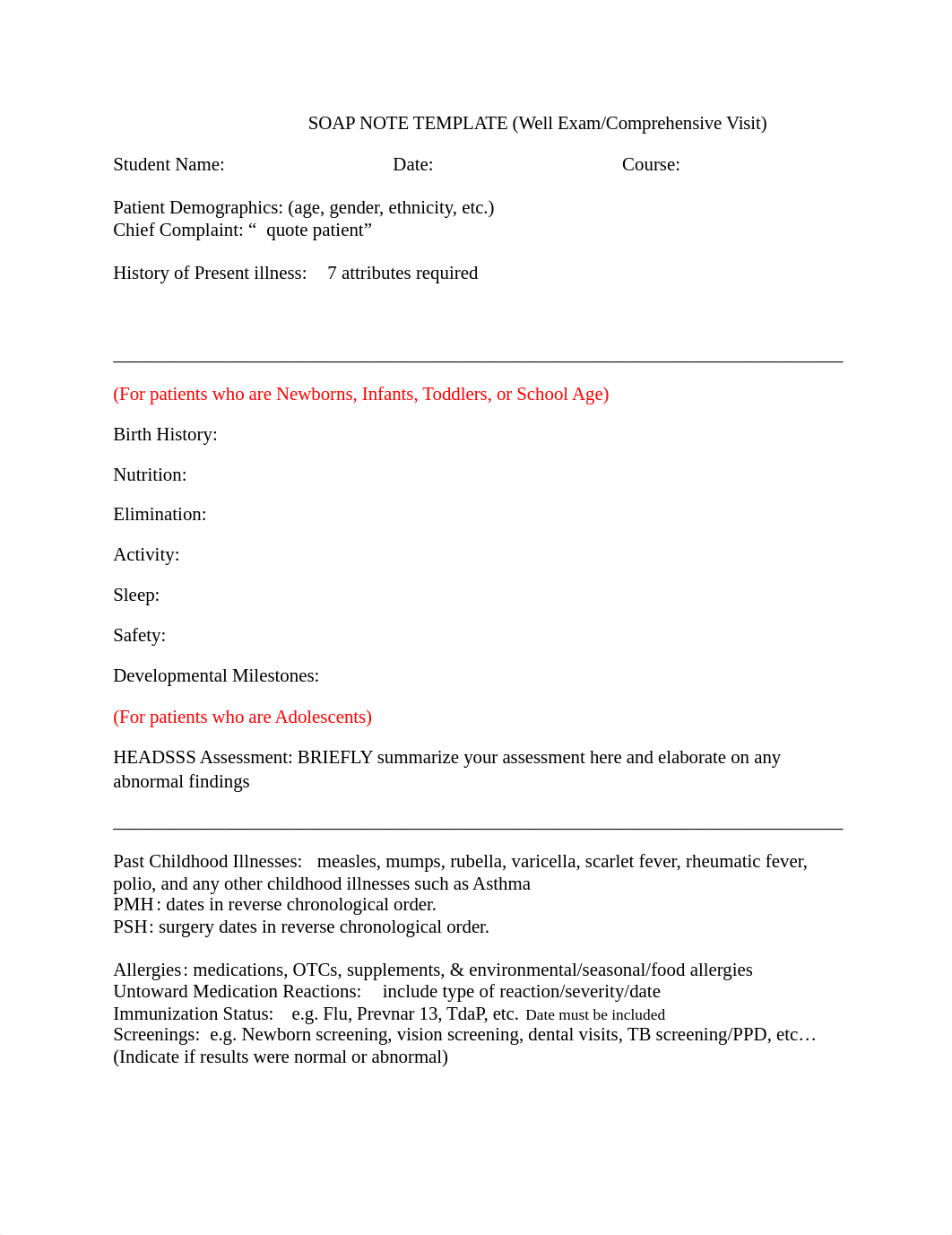 Well Exam - Comprehensive SOAP PEDIATRIC Template .docx_dhp0qjuno1f_page1