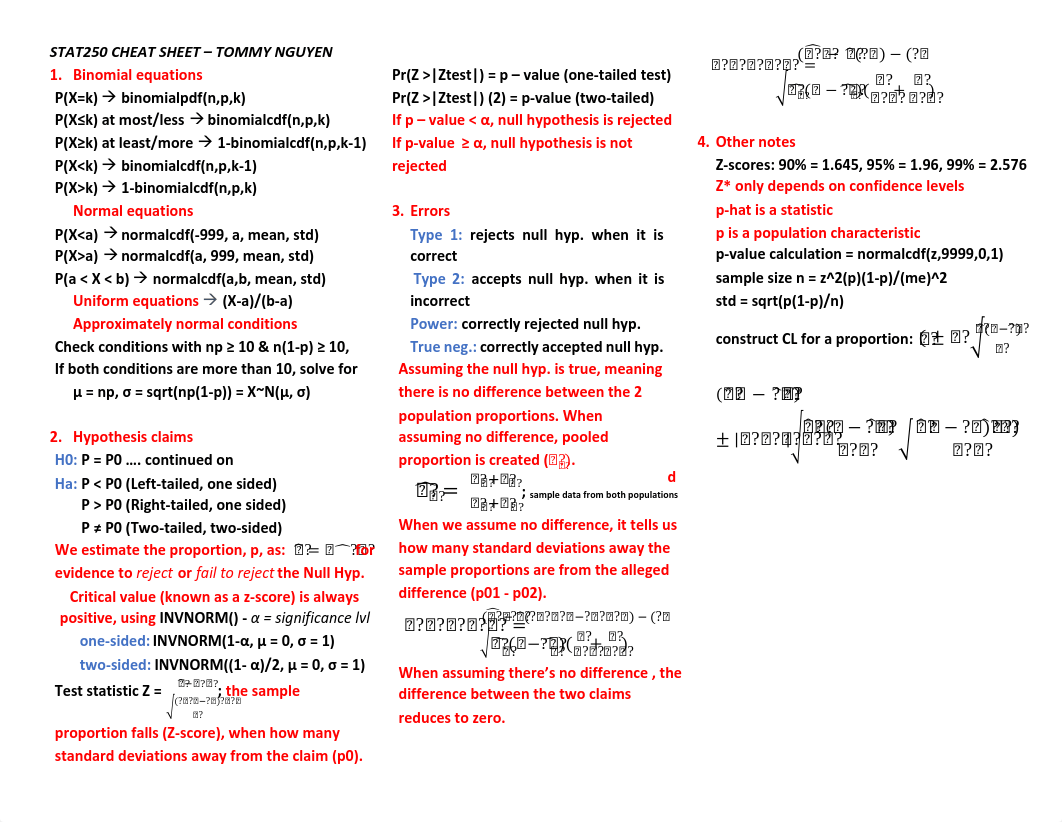 STAT250 CHEAT SHEET.pdf_dhpz9kizq3s_page1