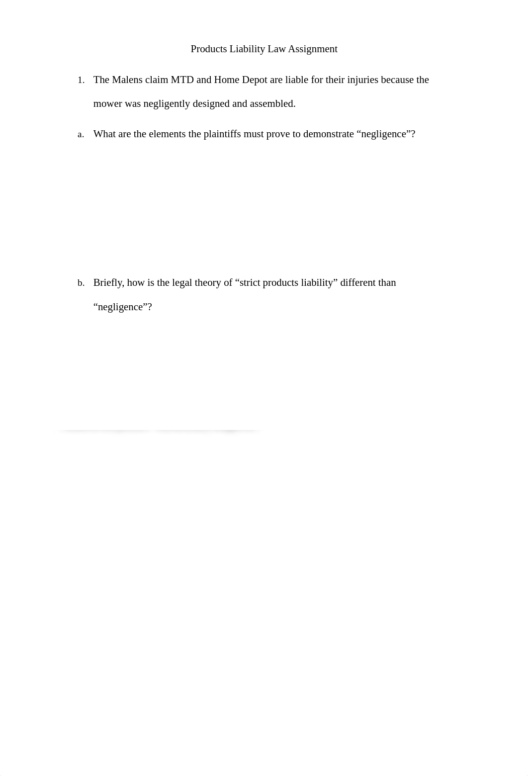 Assignment Questions with Answers - Products Liability Law_dhq4r5nkasc_page1