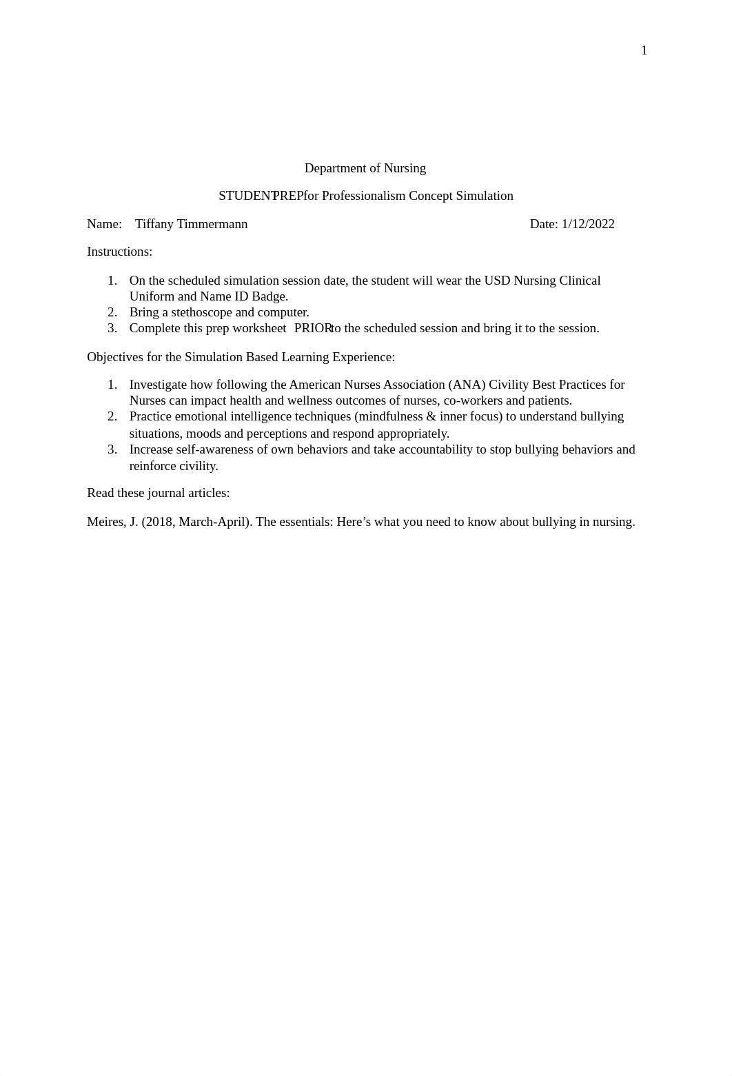 STUDENT PREP Simulation Professionalism Bullying in Nursing.docx_dhsc57gj7qk_page1