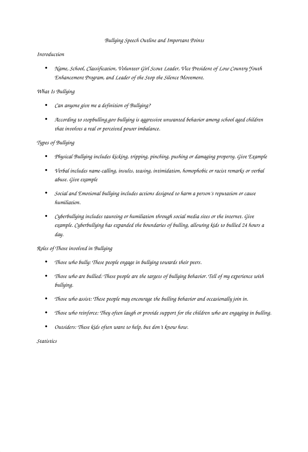 Bullying Speech Outline and Important Points_dhutm7ylbzn_page1