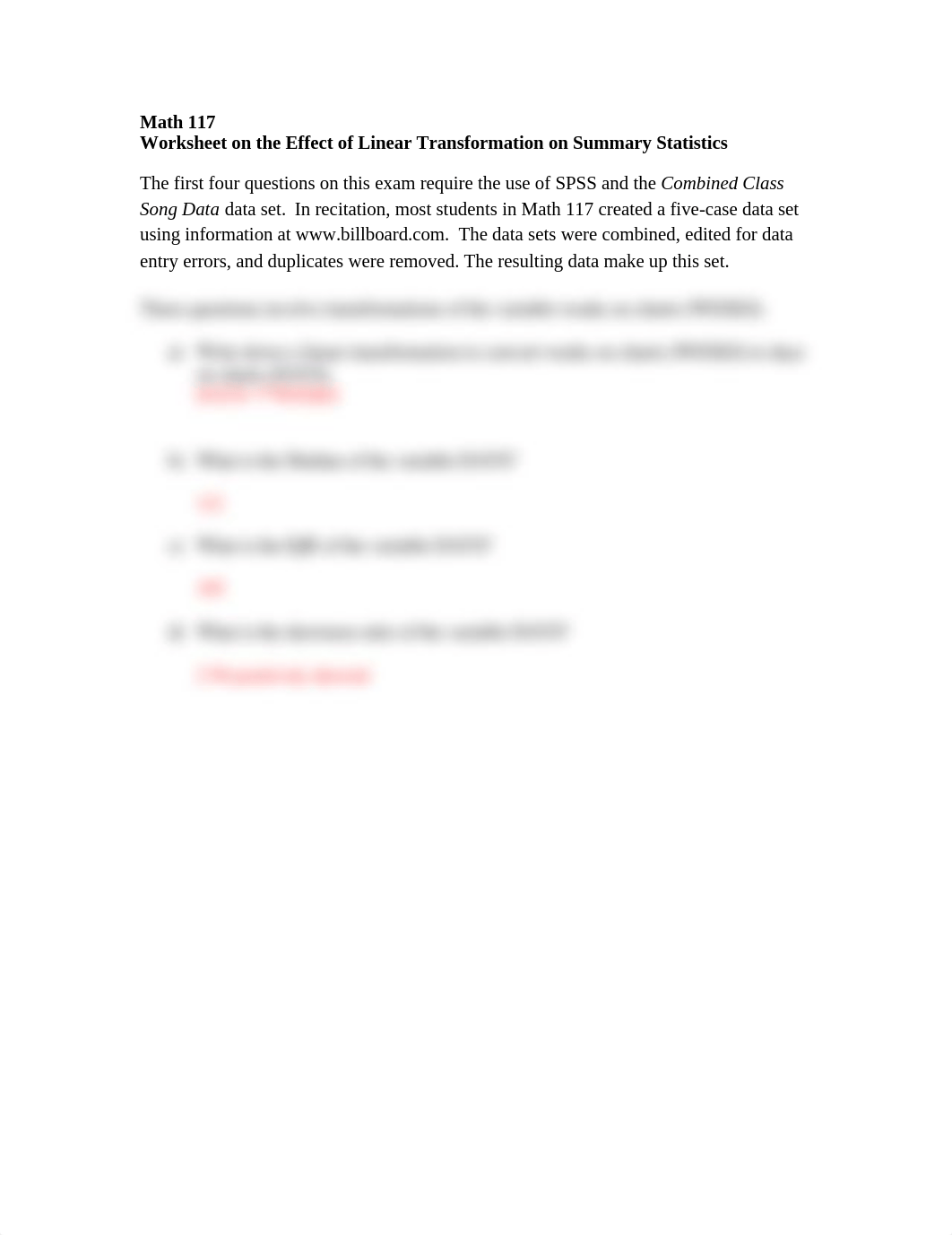 Worksheet on the Effect of Linear Transformation on Summary Statistics_dhv1j9urv83_page1