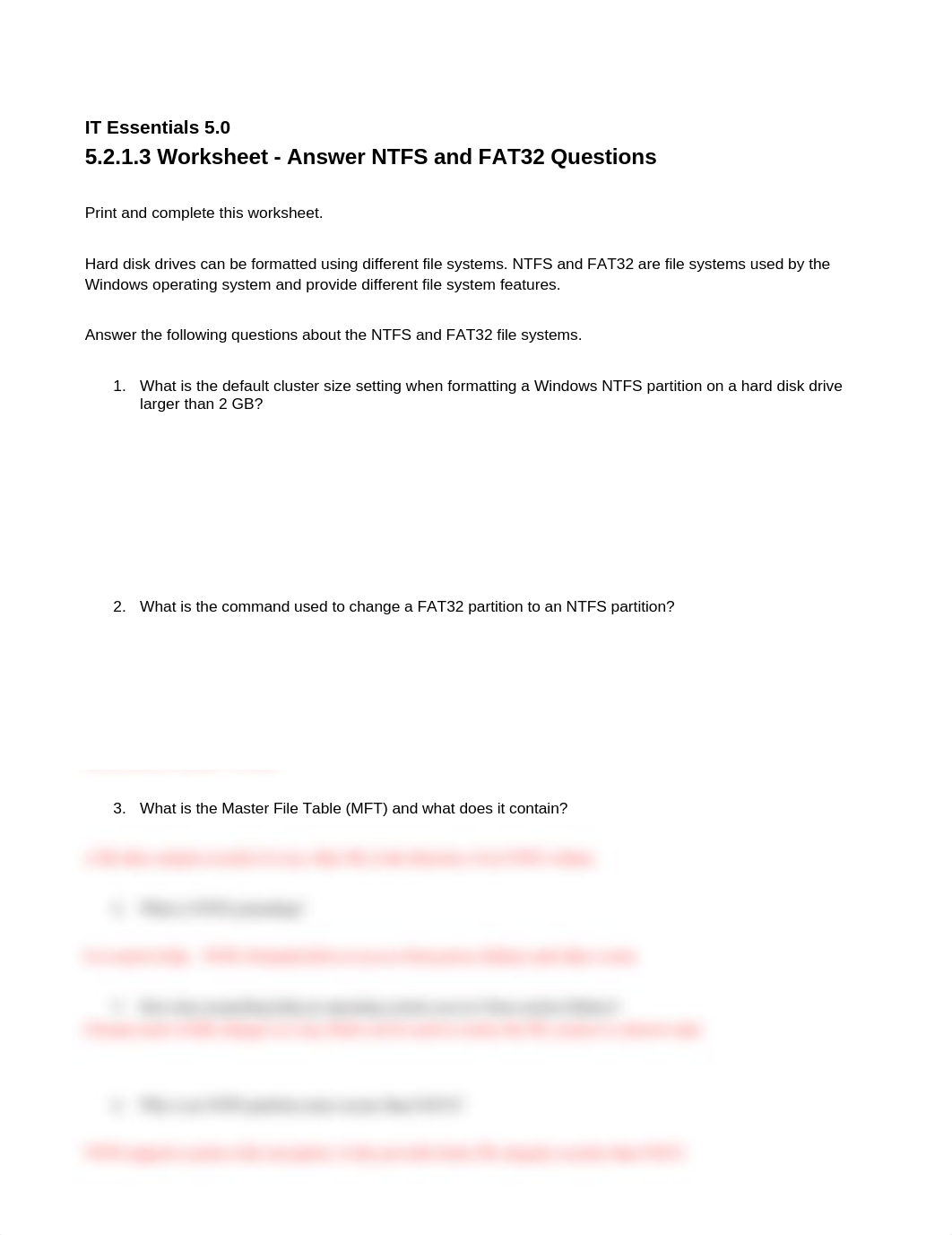 5.2.1.3 Worksheet - Answer NTFS and FAT32 Question_dhv5115wzot_page1