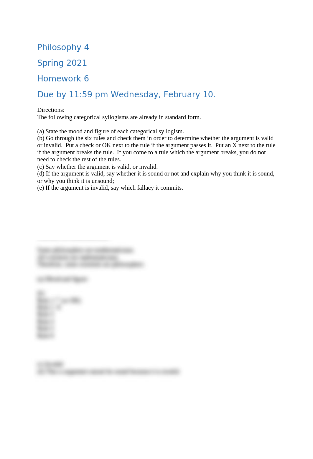 Homework 6 on using the six rules to determine whether a categorical syllogism is valid  PHIL-4-8084_dhv9mzluyz4_page1