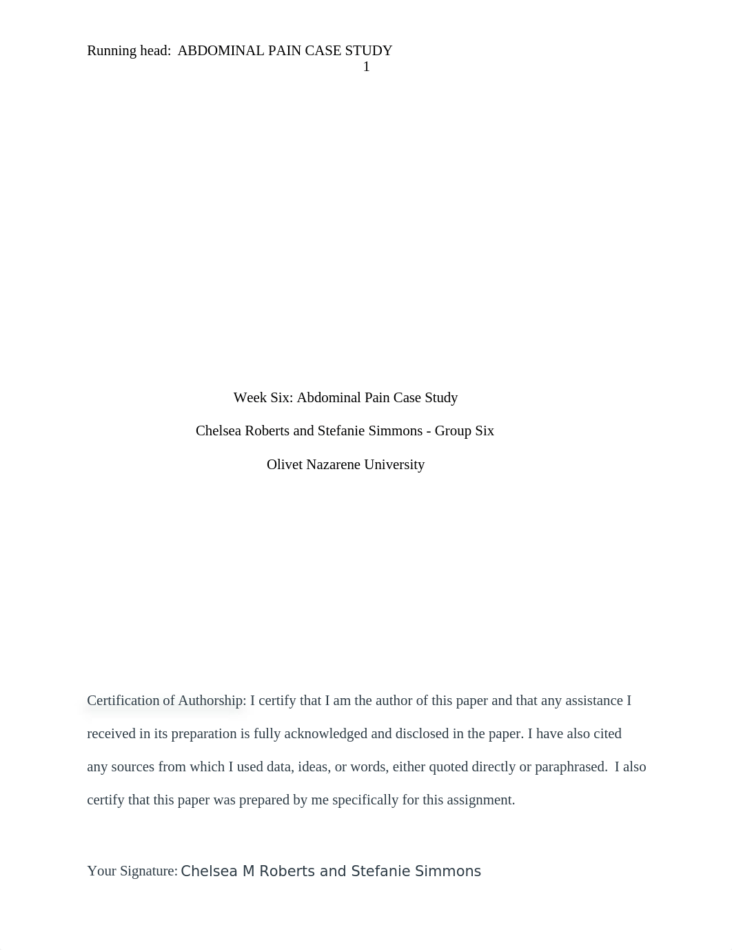 Abdominal Pain Case Study_ Week 6_Chelsea and Stefanie.docx_dhvcg3ggp6a_page1