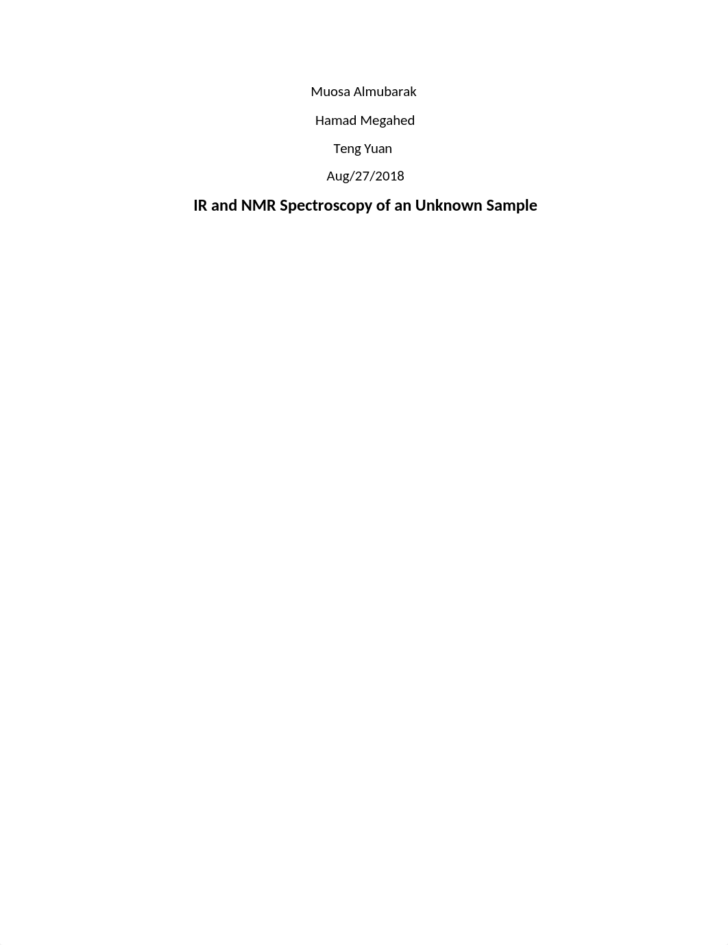 Lab 1 Report. IR and NMR Spectroscopy of an Unknown Sample  docx_dhvxyenj1l6_page1