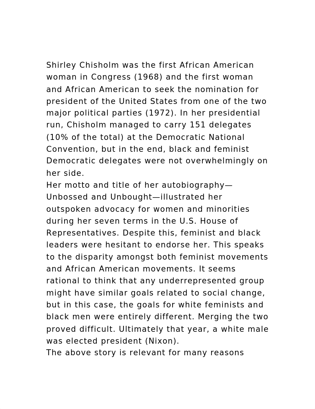 Shirley Chisholm was the first African American woman in Congress .docx_dhw8c4huhfc_page2