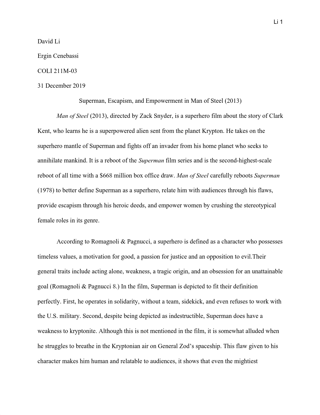 (Revised) 1st Substantial Paper_ ''Superman, Escapism, and Empowerment in Man of Steel'' (1).pdf_dhy144eqrb7_page1