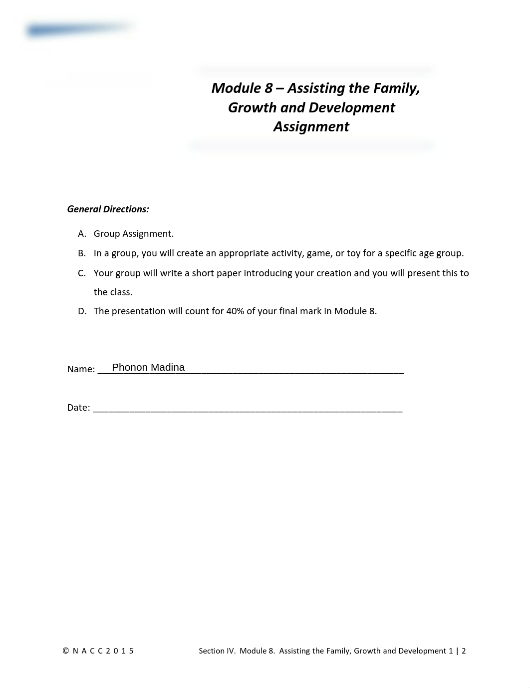 IV-9 Assignment - Module 8 Assisting the Family.pdf_dhyhvu21p1z_page1