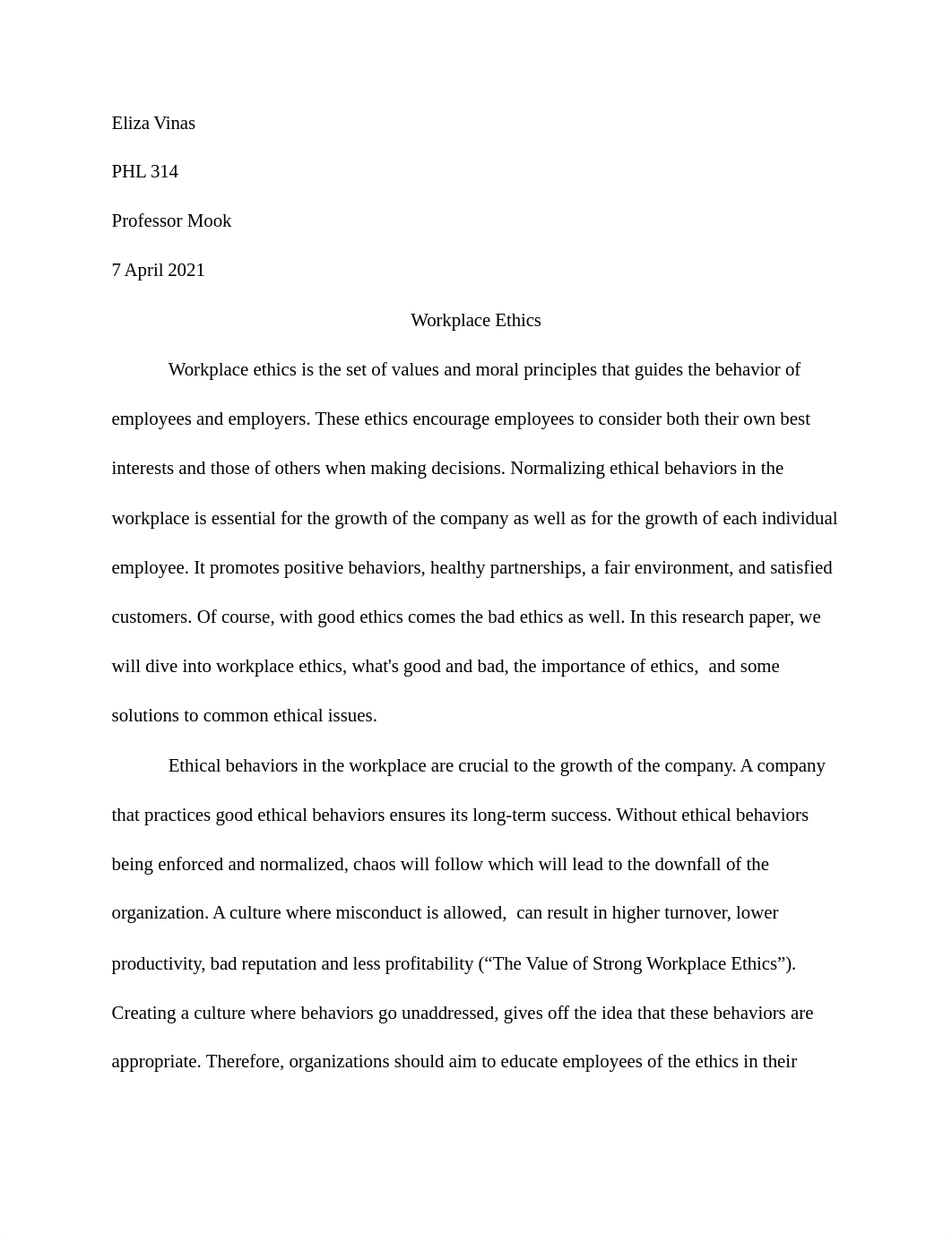 PHL 314- RESEARCH PAPER- WORKPLACE ETHICS- April 7, 2021.pdf_dhze2npy5l2_page1