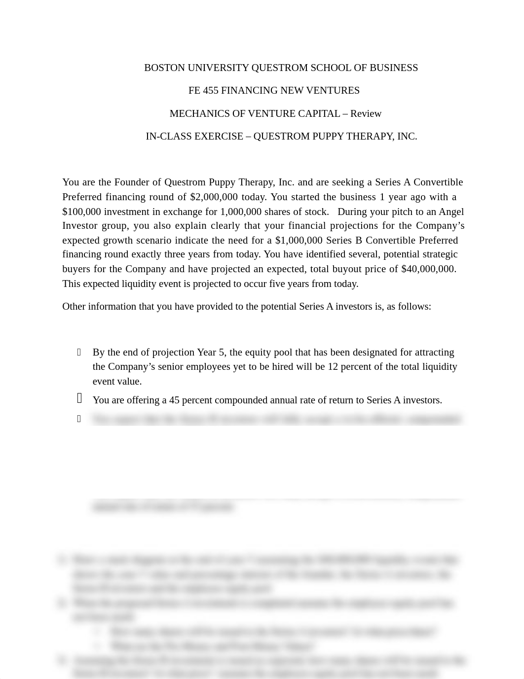 FE 455 Mechanics of Venture Financing review exercise - Questrom Puppy Therapy.docx_dhzo1lo8h32_page1