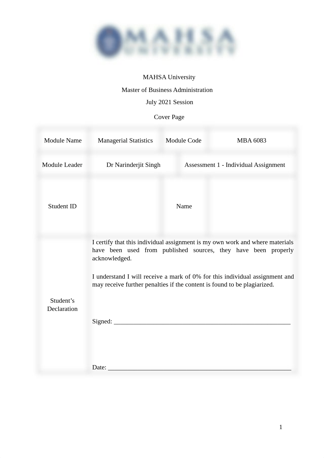 MS管理统计个人作业Assesment 1 Individual Assignment - Managerial Statistics C3B.pdf_di084ozwvof_page1