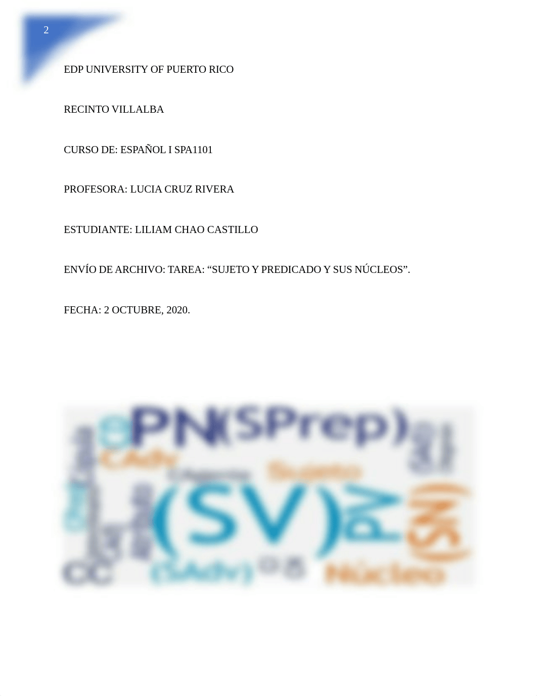 Modulo 6 de Español tarea sujeto y predicado y sus núcleos.docx_di18y6oev3t_page1