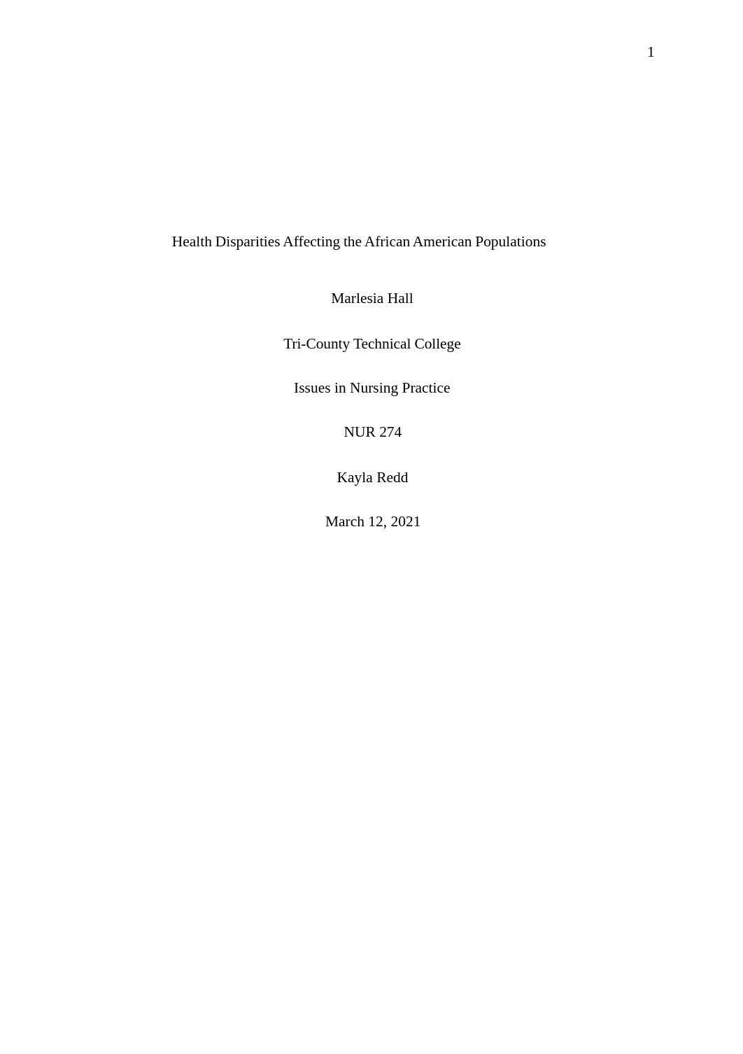 Marlesia Hall_Health Disparities Affecting the African American Populations.docx_di21mg1e7ei_page1