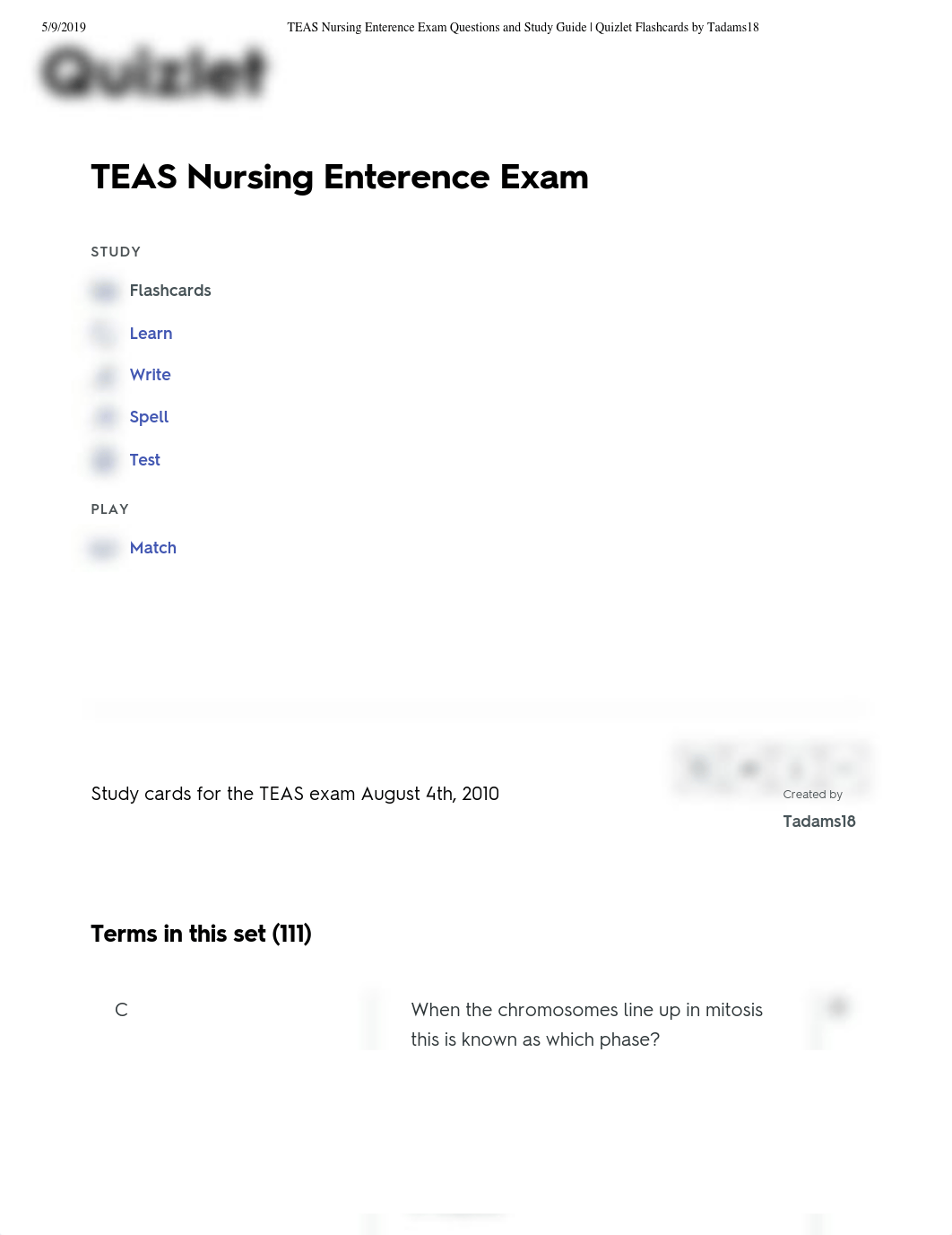 TEAS Nursing Enterence Exam Questions a...Guide | Quizlet Flashcards by Tadams18.pdf_di21yencdnm_page1