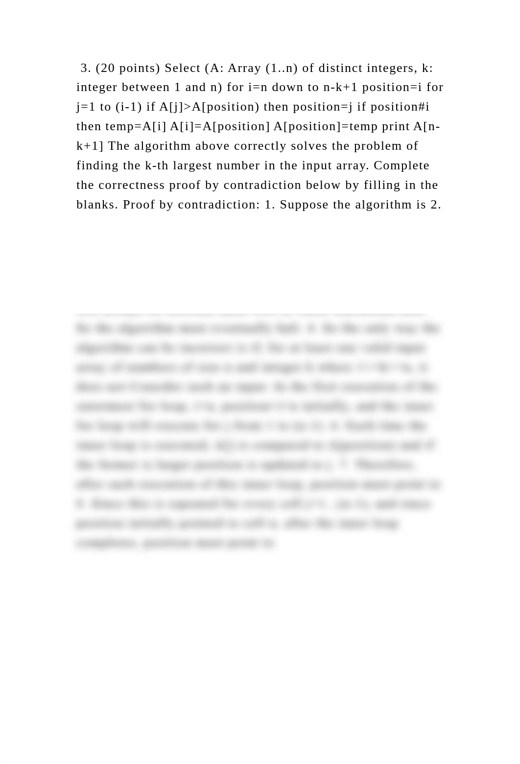 3. (20 points) Select (A Array (1..n) of distinct integers, k integ.docx_di2m0fflq0w_page2