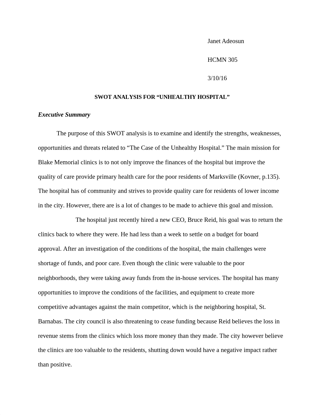 SWOT ANALYSIS FOR UNHEALTHY HOSPITAL_di30zbc4ieh_page1