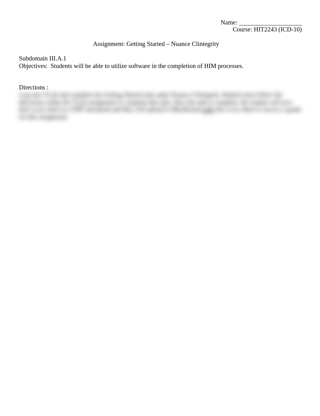 HIT2243 ICD-10 Assignment - Getting Started - Nuance Clintegrity.pdf_di3byu5wxz6_page1
