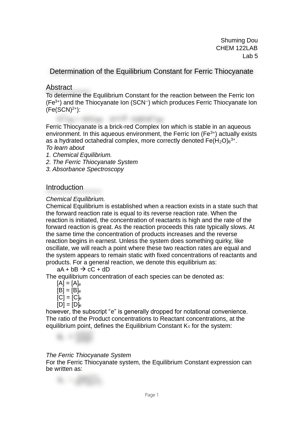 [CHEM122Lab#5]Determination of the Equilibrium Constant for Ferric Thiocyanate_di4c6socahz_page1