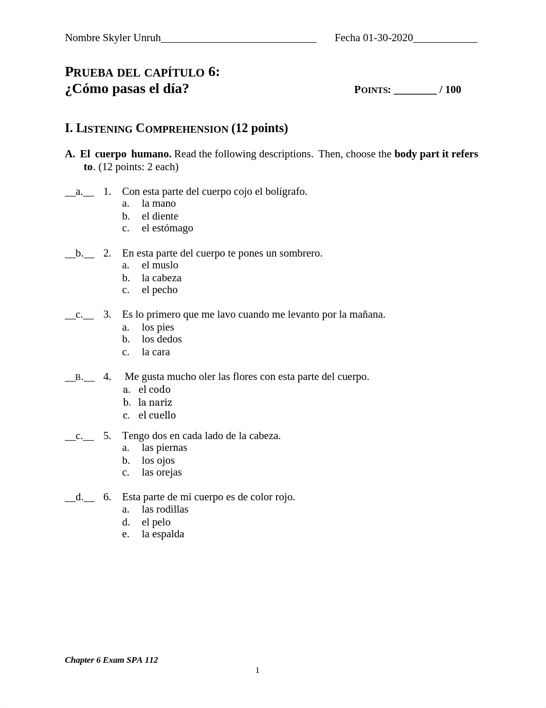 Chapter 6 Exam Online - SPA 112 NT1 2020SP.docx_di4kj1jvivj_page1