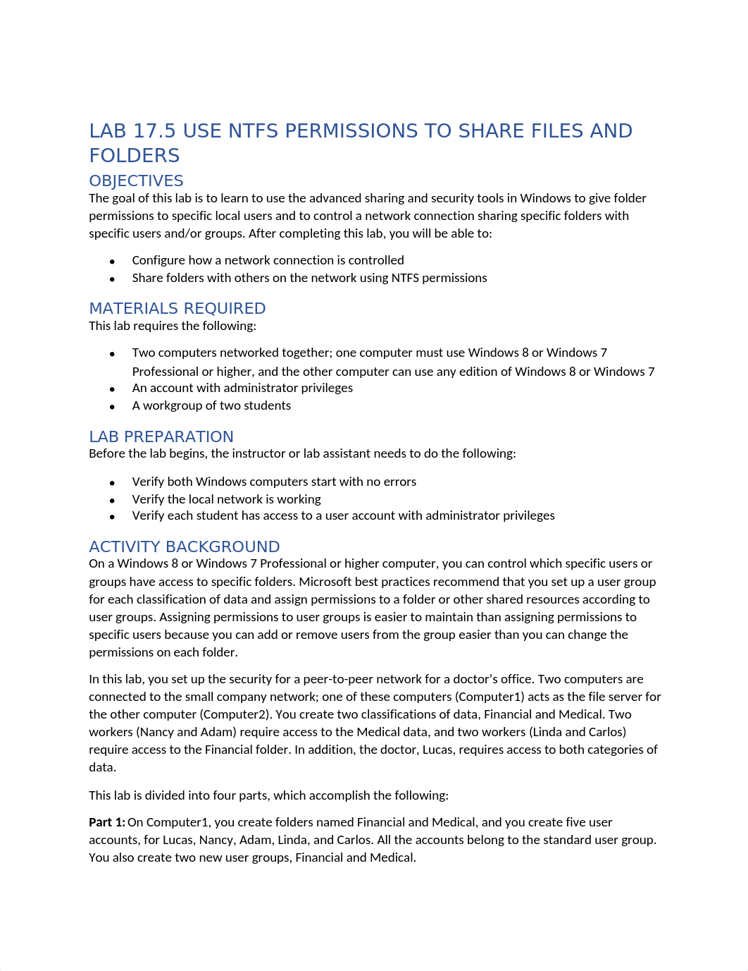 LAB 17.5 USE NTFS PERMISSIONS TO SHARE FILES AND FOLDERS - Stevens.docx_di4wllsxm6i_page1