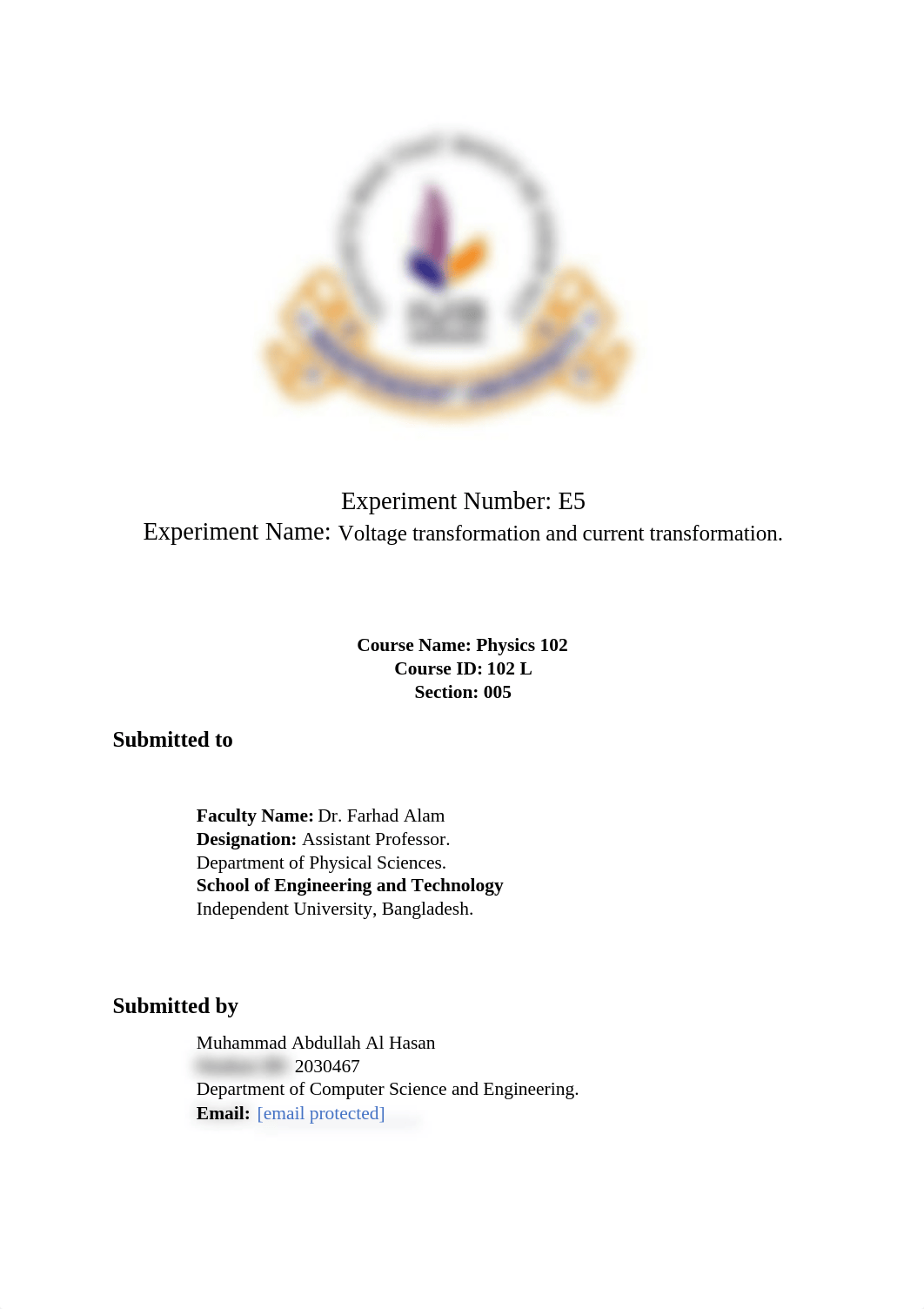 PHY 102 LAB E5, ID - 2030467.pdf_di5emsgt3ke_page1