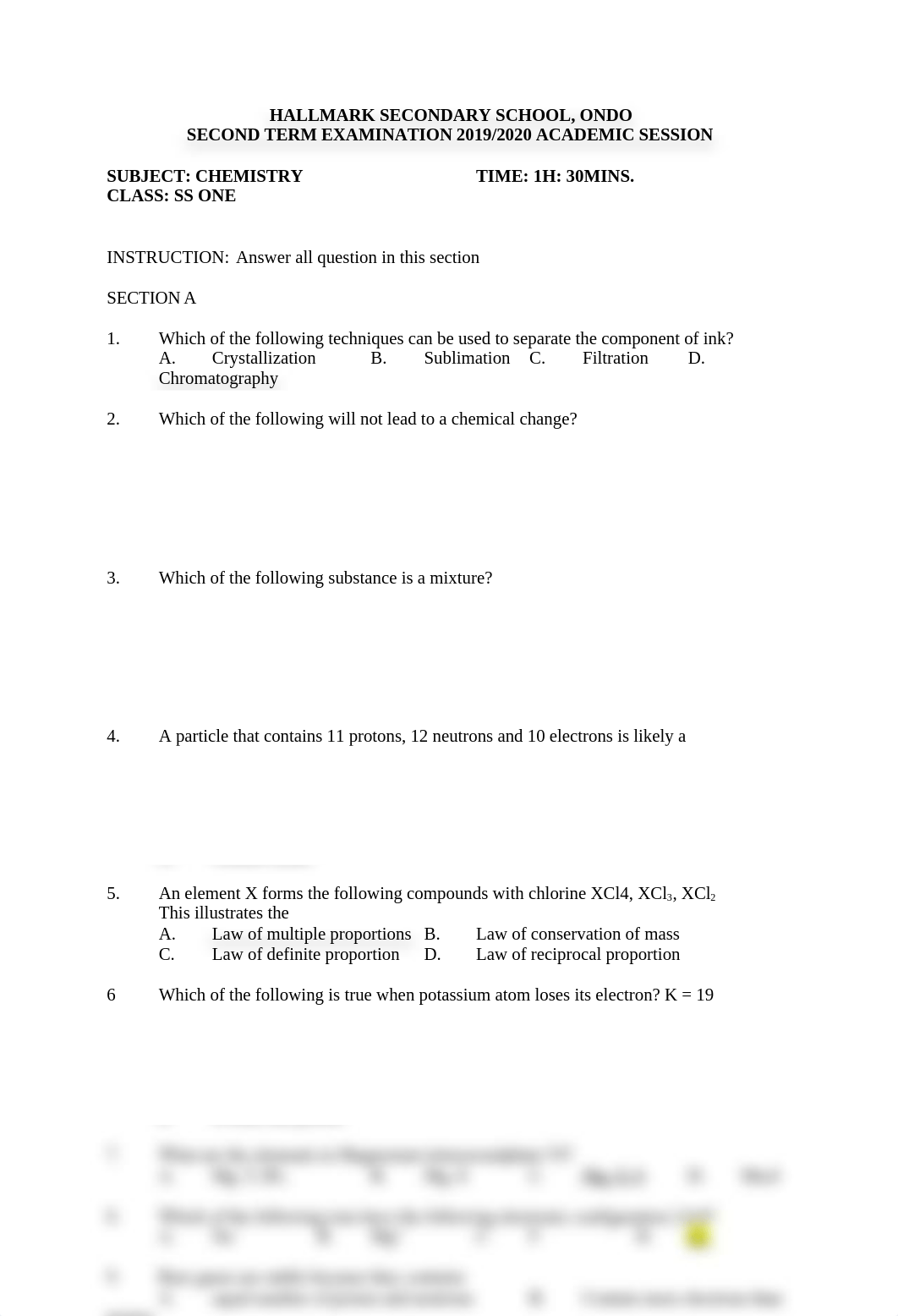 CORRECTED SS1 CHEMISTRY 2ND EXAM QUESTION.docx_di7q12tla6q_page1