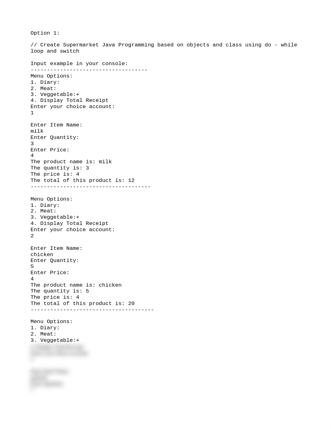 Create Supermarket Java Programming based on objects and class using do - while loop and switch.txt_di8bdtrj2tr_page1