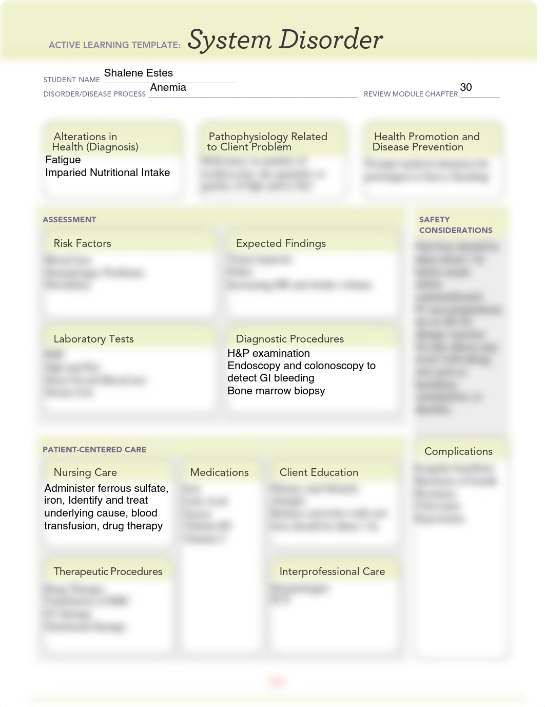 ATI Anemia system disorder template .pdf_diaoau7wqbi_page1