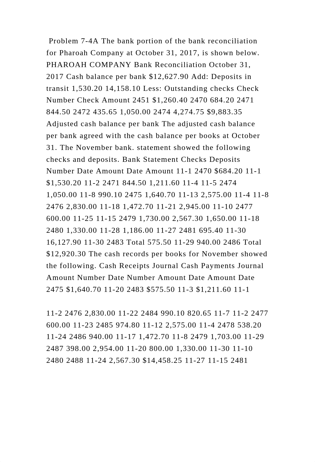 Problem 7-4A The bank portion of the bank reconciliation for Pharoah .docx_diaymrusp1a_page2