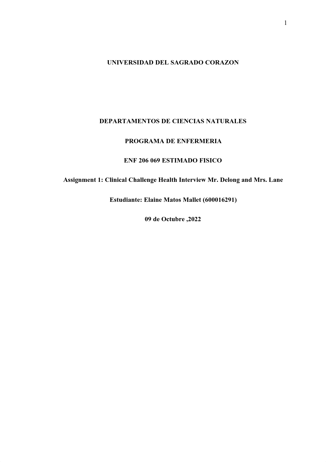 Assignment 1 Clinical Challenge Health Interview Mr. Delong and Mrs. Lane.pdf_didema5gn6f_page1