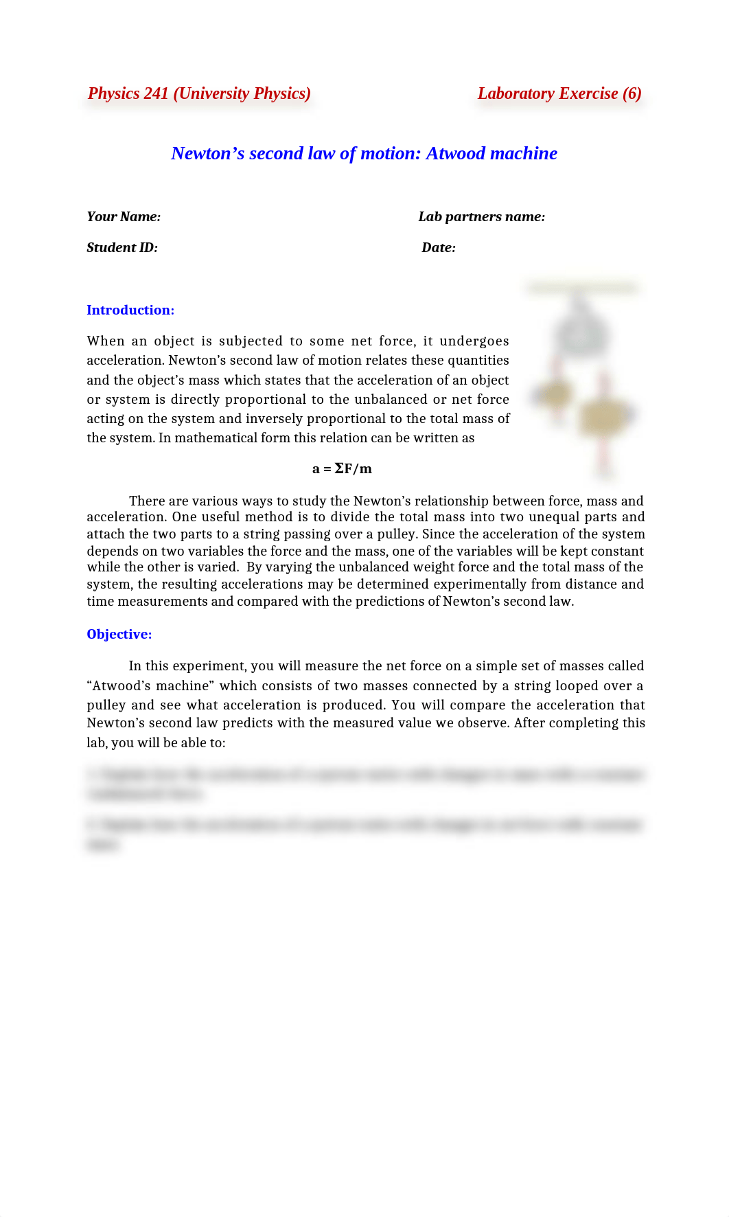 Physics 231 (lab 6) Newton's second law of motion  Atwood machine (Vernier)new.docx_die2znrta52_page1