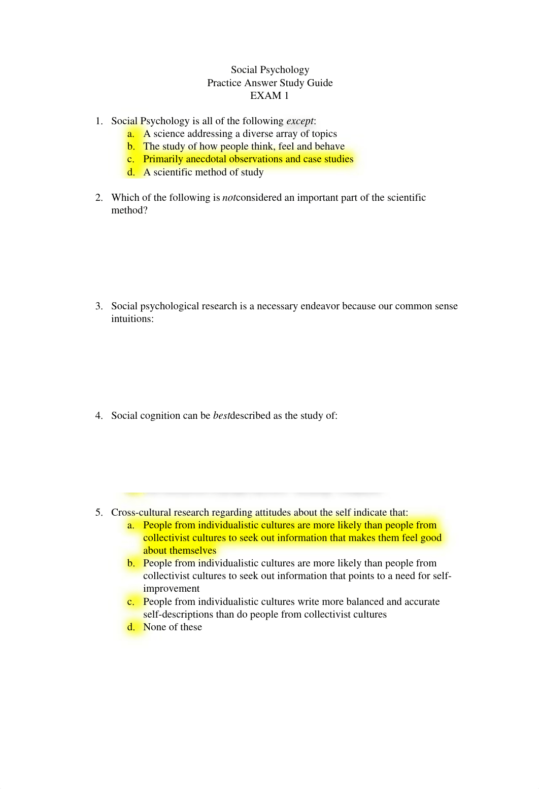 Social Psychology Review Questions for EXAM 1 (highlighted answers)_diea65wsqo9_page1