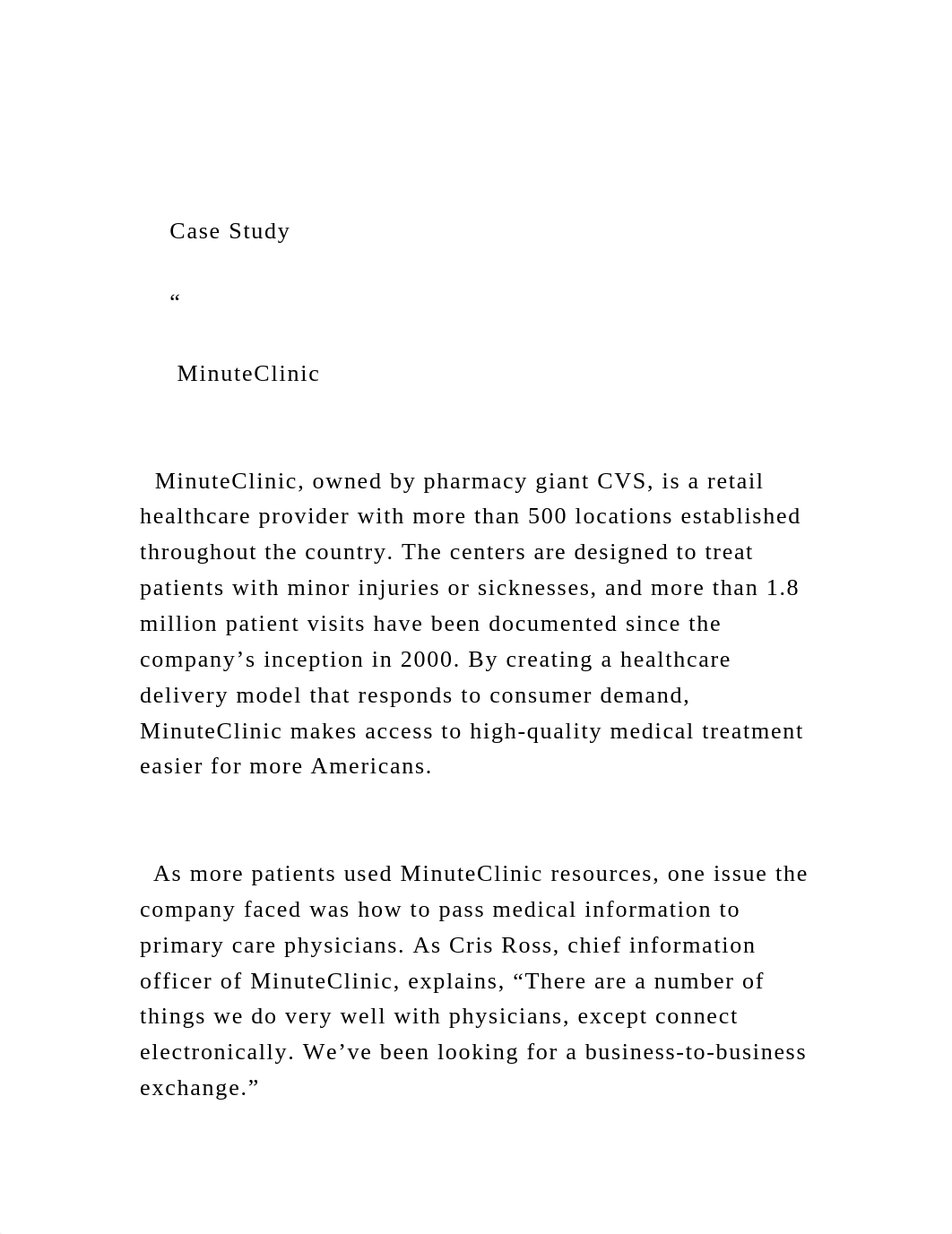 Case Study       "         MinuteClinic      MinuteCl.docx_diecfltrmp0_page2