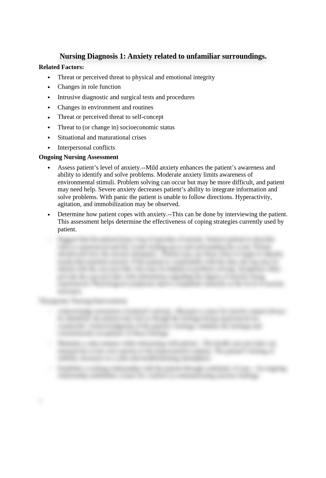 Nursing Diagnosis 1 - Anxiety related to unfamiliar surroundings - Notes_diftjpdccai_page1