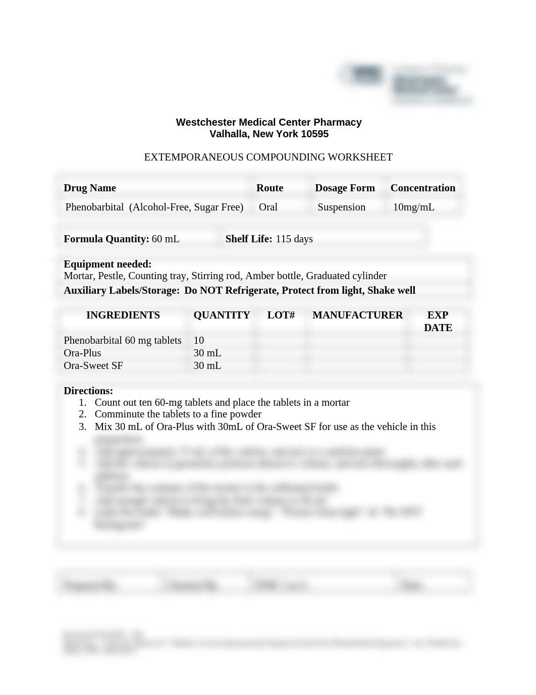 Phenobarbital 10mg in 1mL - Extemporaneous Compounding Worksheet.docx_digm8s5fg2m_page1