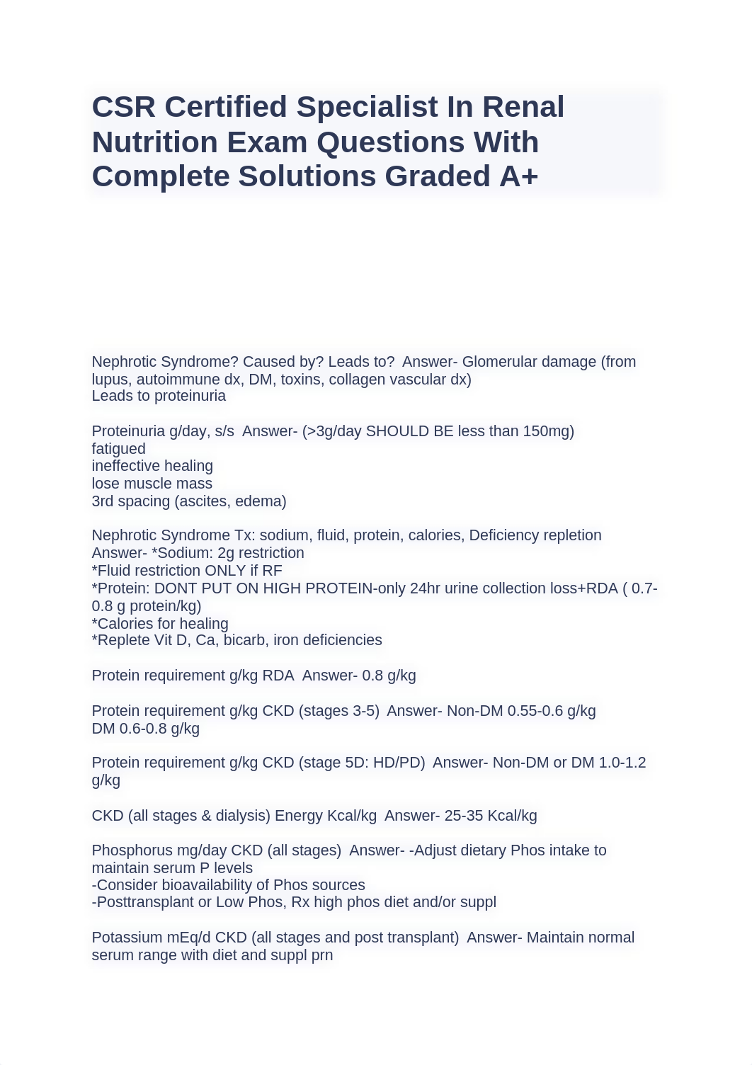 CSR Certified Specialist In Renal Nutrition Exam Questions With Complete Solutions Graded A+.docx_digzhwsf2b2_page1