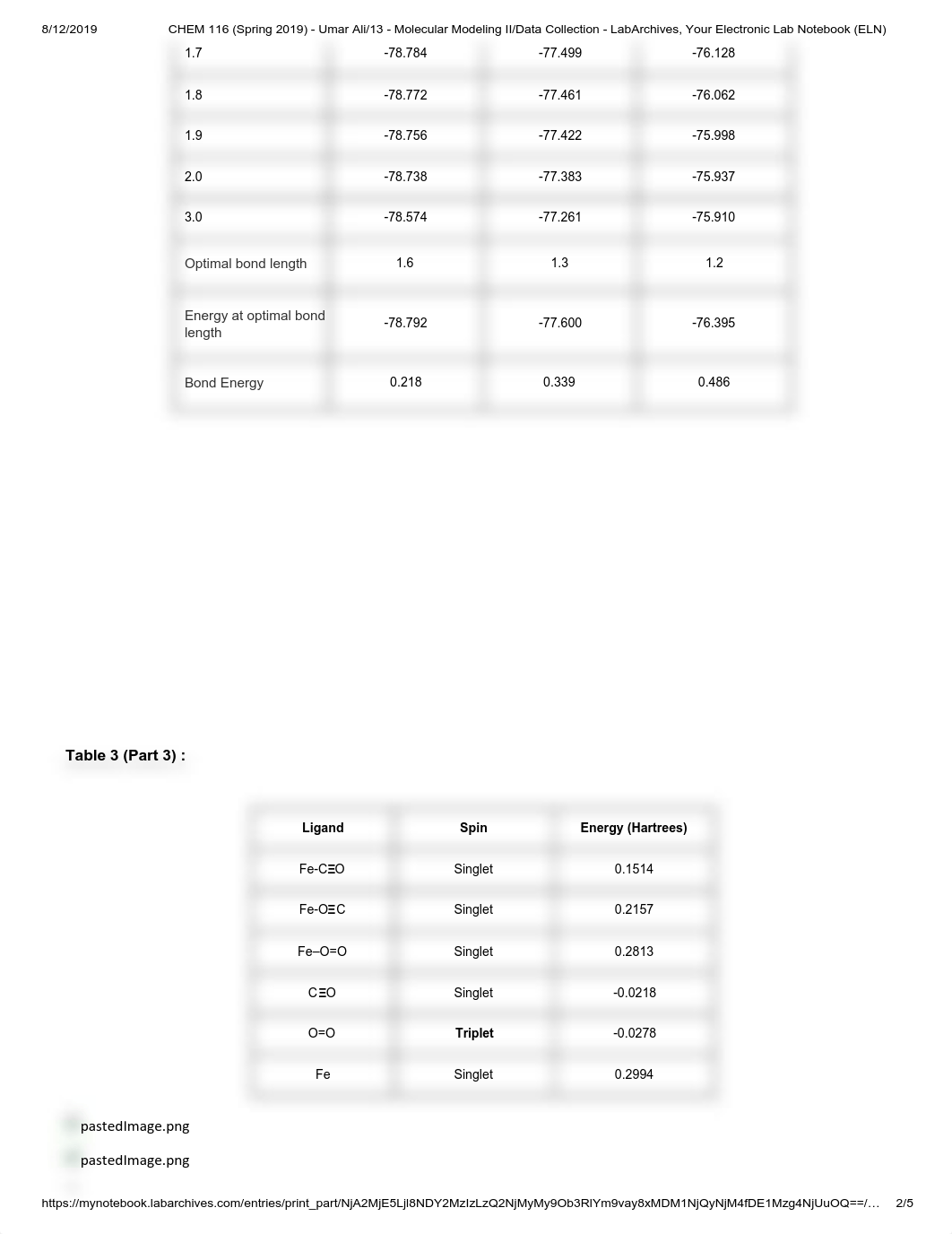 CHEM 116 (Spring 2019) - Umar Ali_13 - Molecular Modeling II_Data Collection - LabArchives, Your Ele_dih2r939kkk_page2