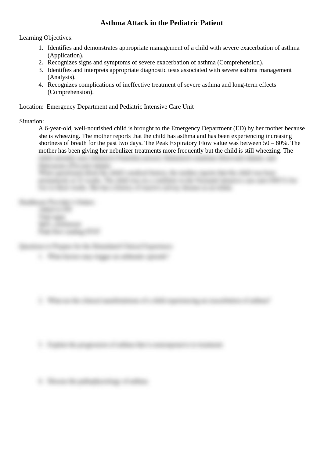 Asthma Attack in the Pediatric Patient - Student Handout to complete and bring to HPS_dii47z8ols2_page1