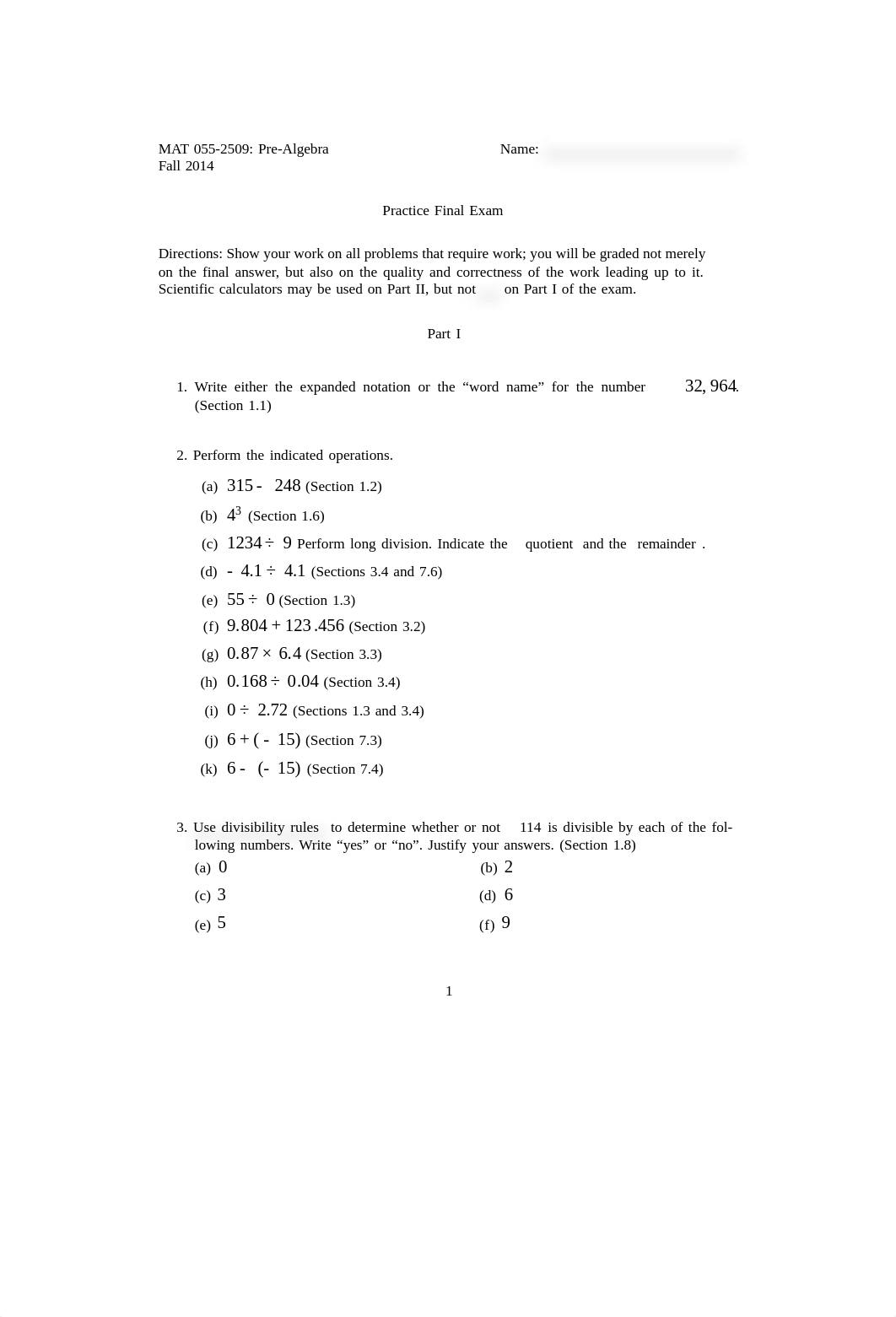 MAT 055-2509 Pre-Algebra Practice Final Exam Part I (1)_dikk6s603lk_page1