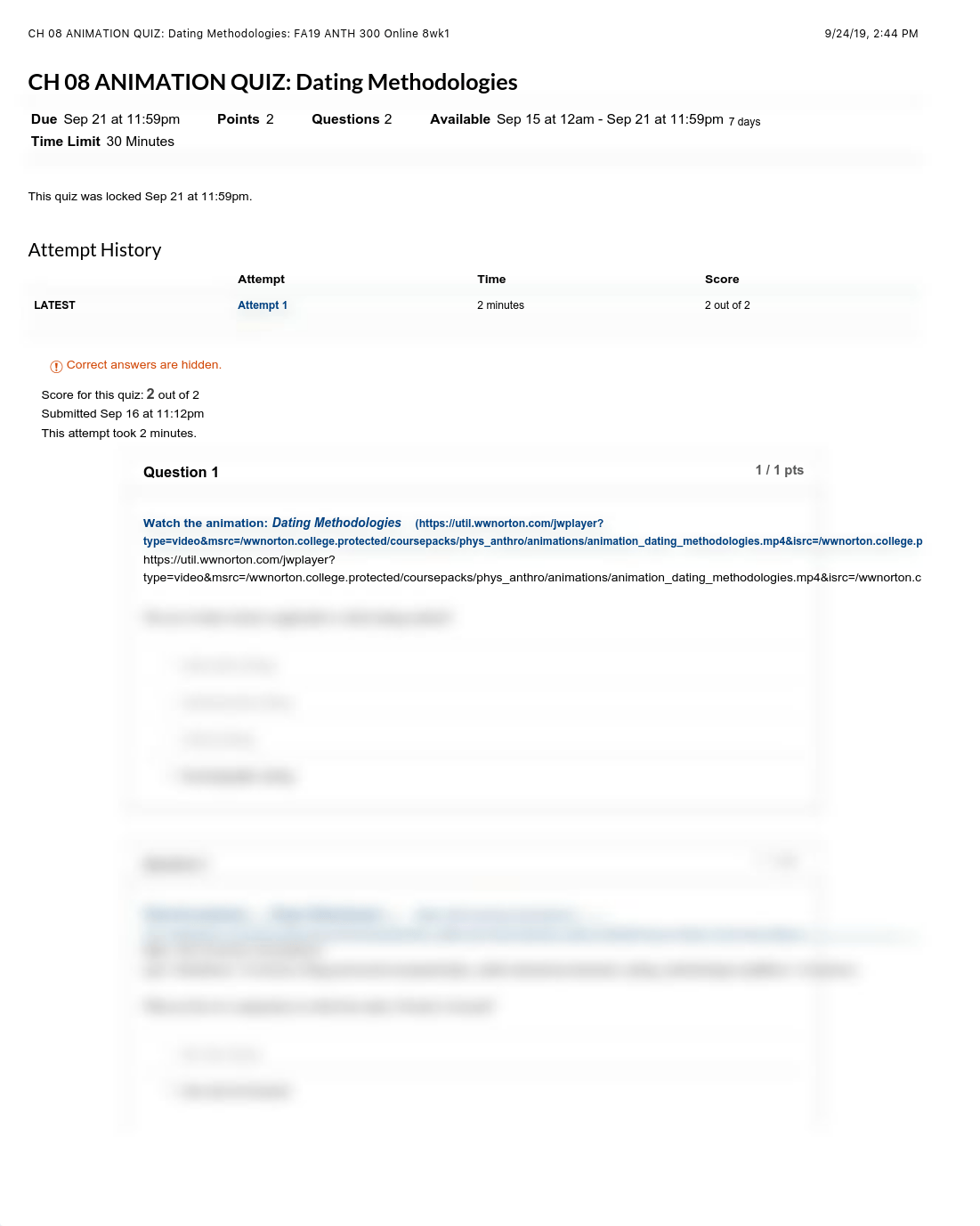 CH 08 ANIMATION QUIZ_ Dating Methodologies_ FA19 ANTH 300 Online 8wk1.pdf_dil26gk191u_page1