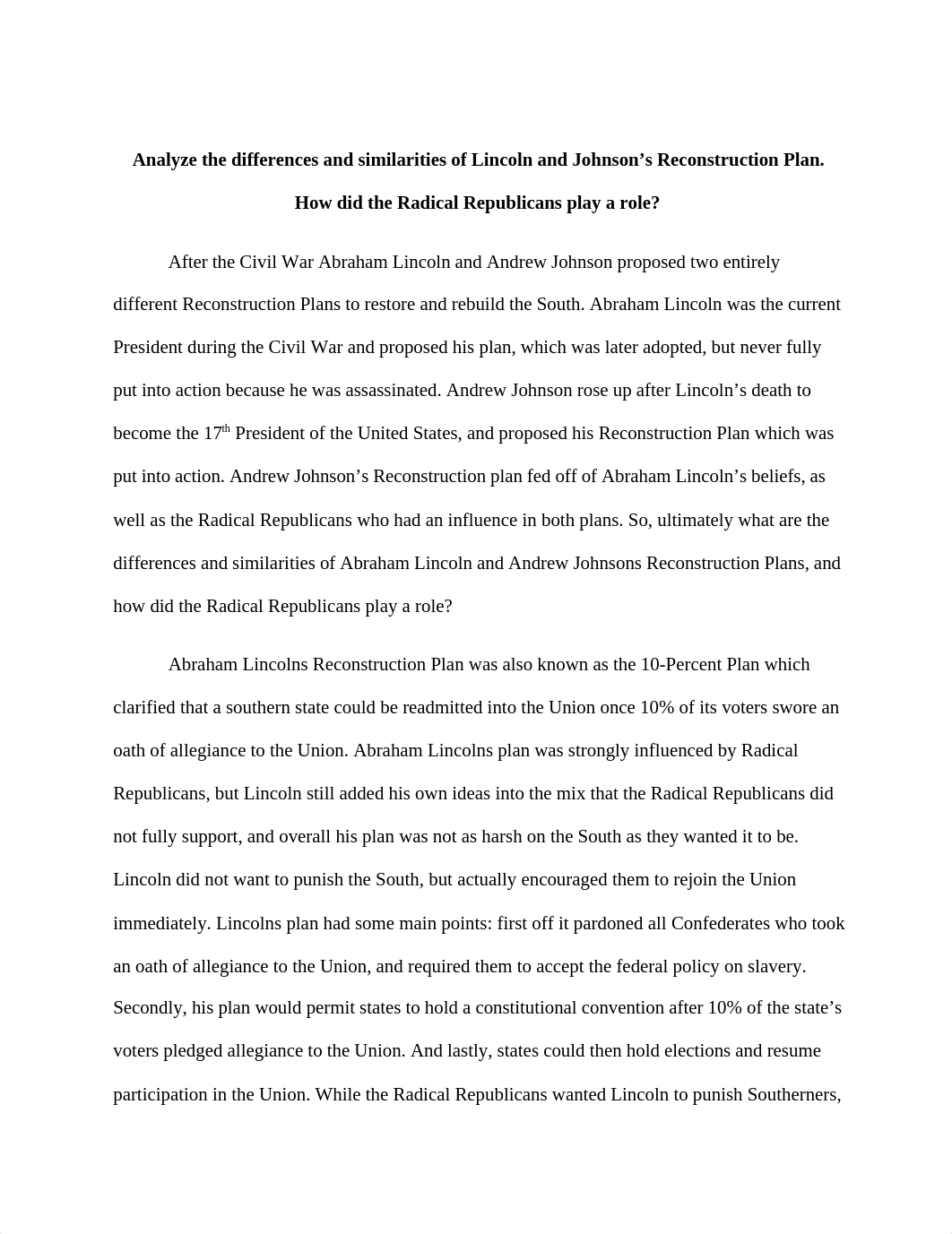 Essay on Lincoln and Johnson Reconstruction Plan_dil51rnwqc5_page1