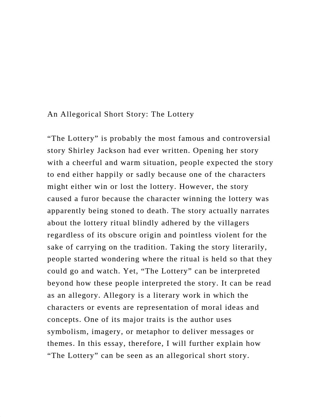 An Allegorical Short Story The Lottery"The Lottery" i.docx_dilpwzjy4di_page2