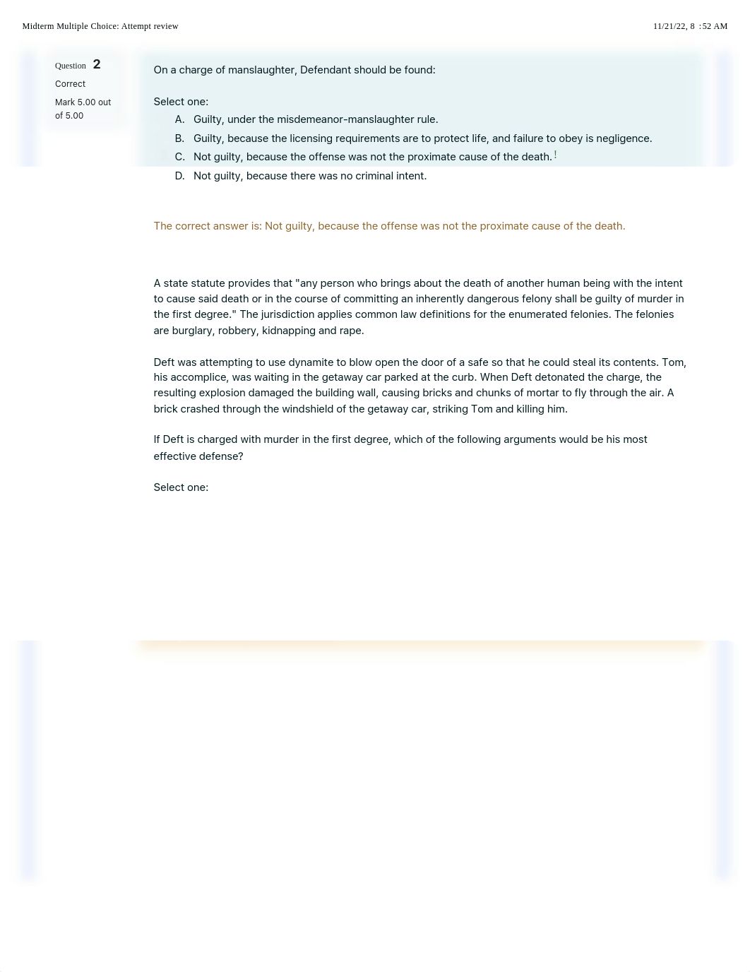 Criminal Law 2022 November Midterm Multiple Choice: Attempt review.pdf_dilya6dt588_page2