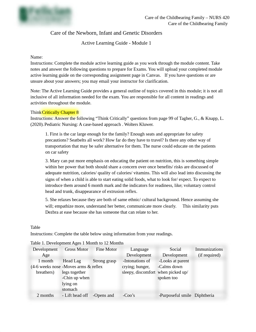 Care of the Newborn, Infant and Genetic Disorders - Active Learning Guide - Module 1.docx_dilyp21dzjx_page1