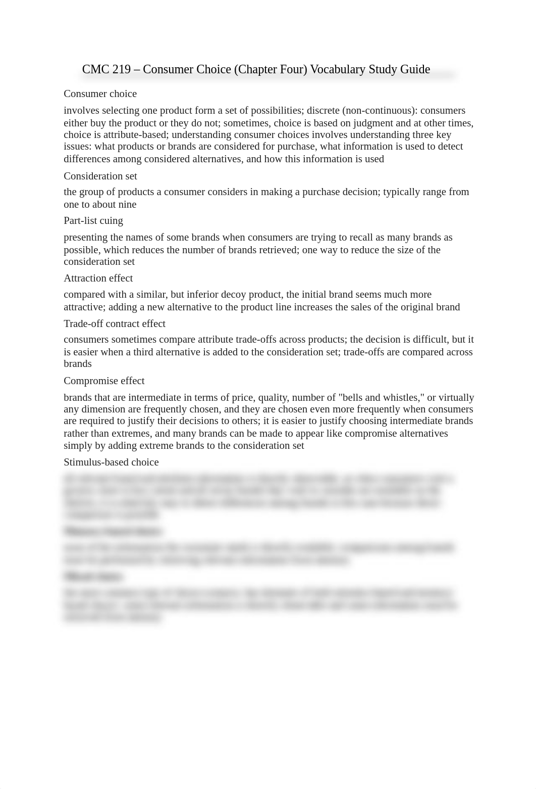 CMC 219 - Consumer Choice (Chapter Four) Vocabulary Study Guide_dima6uu239h_page1
