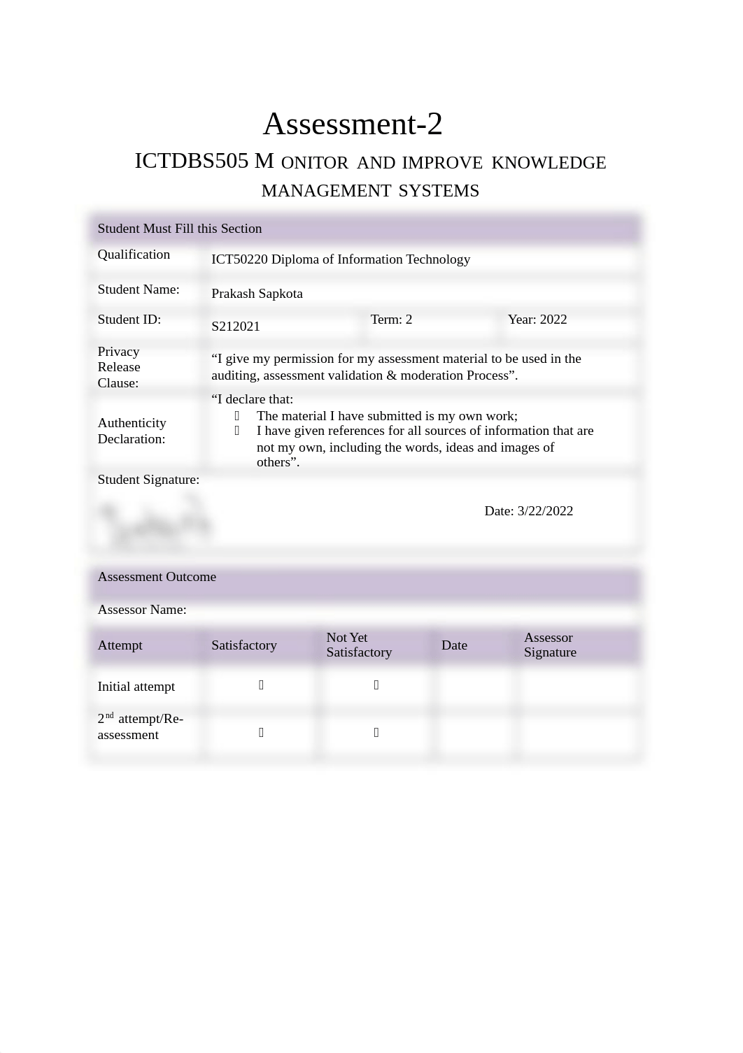 Your Name - Student ID - ICTDBS505 Project Portfolio - Assessment Task 2.docx_din4aeyl5qo_page1