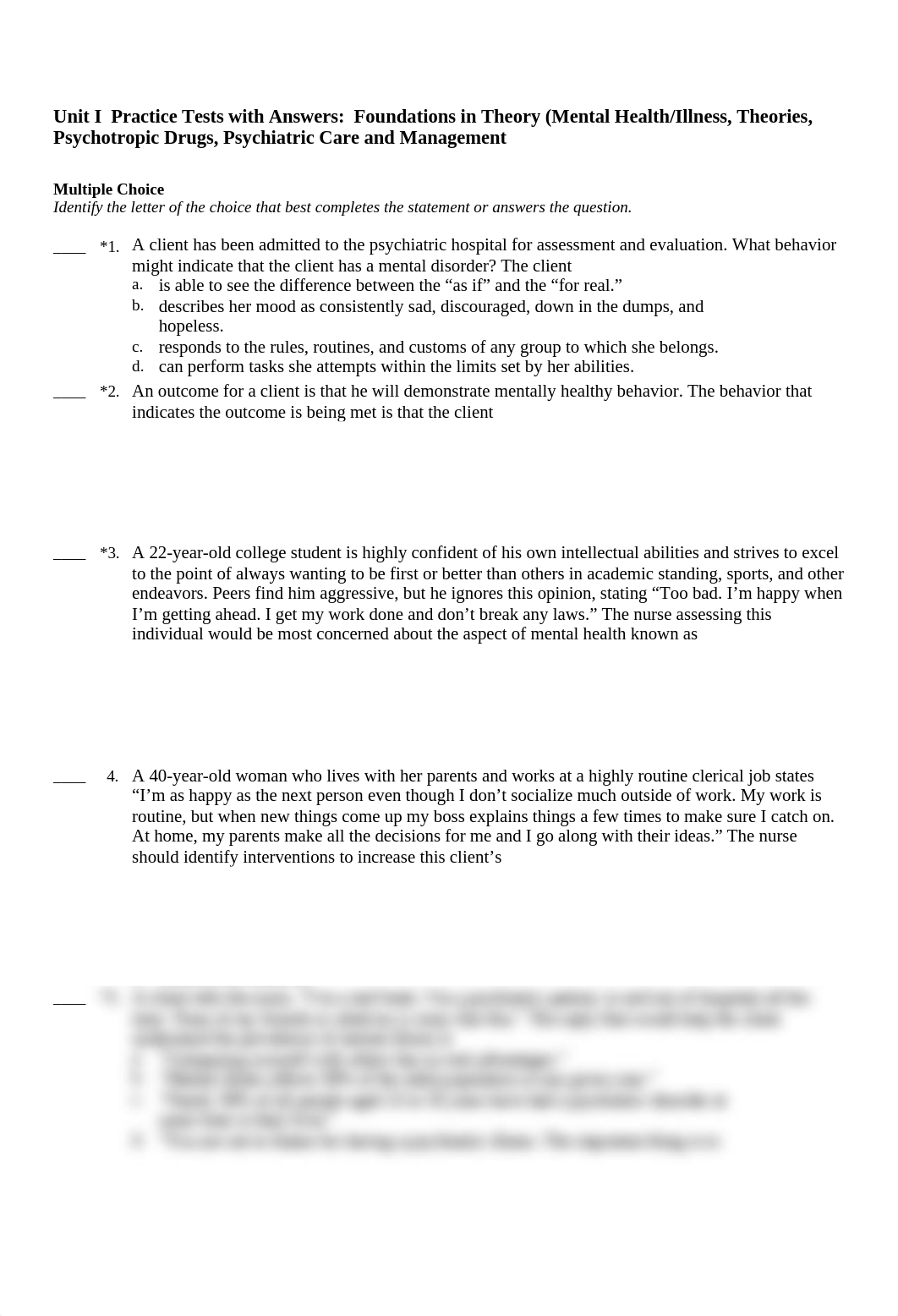 NUR 214 Mental Health Unit I Practice Test  64 questions with answers - Revised 2020.docx_dinsezvw1vd_page1