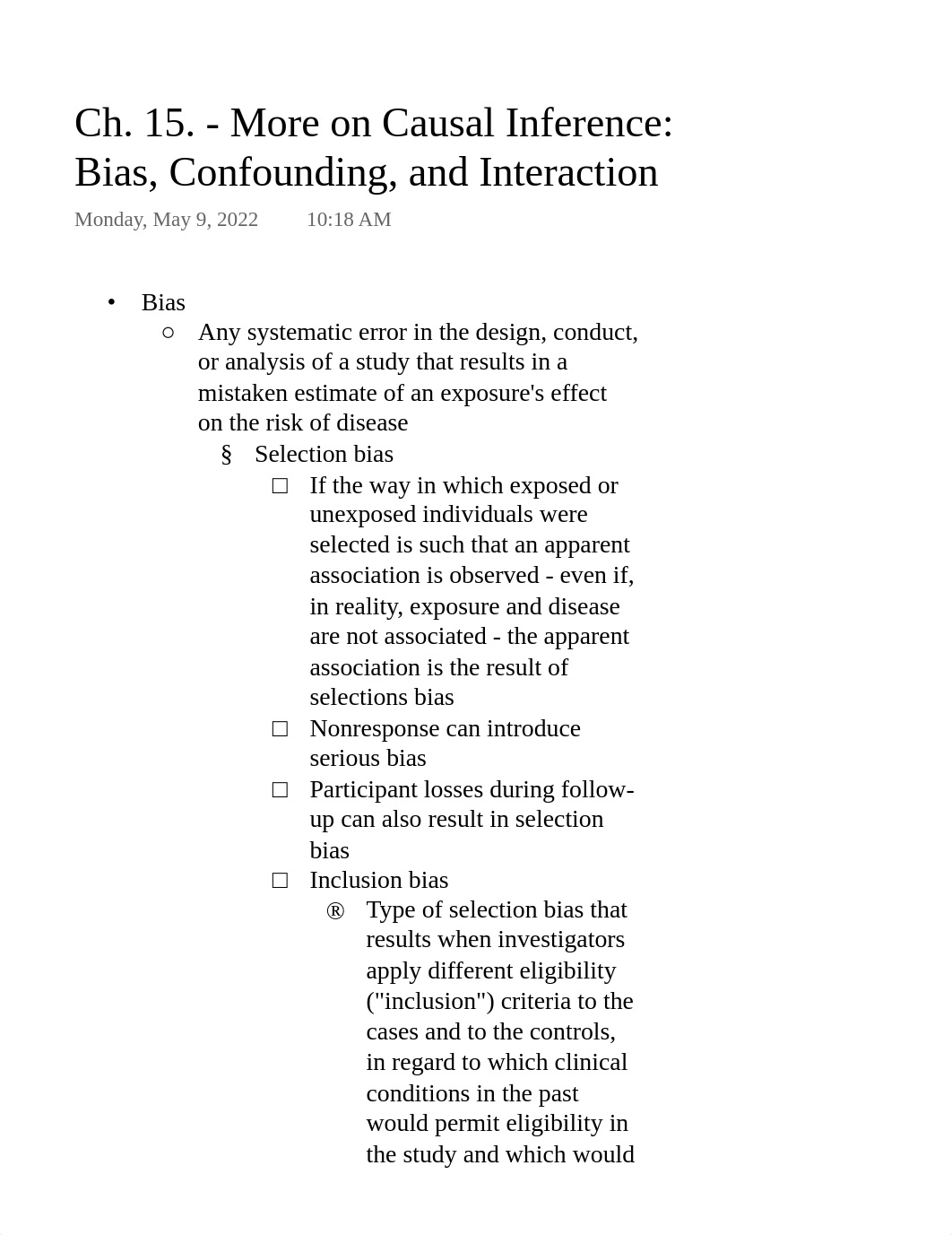 Epi Ch. 15. - More on Causal Inference Bias, Confounding, and Interaction.pdf_diodtzzv493_page1