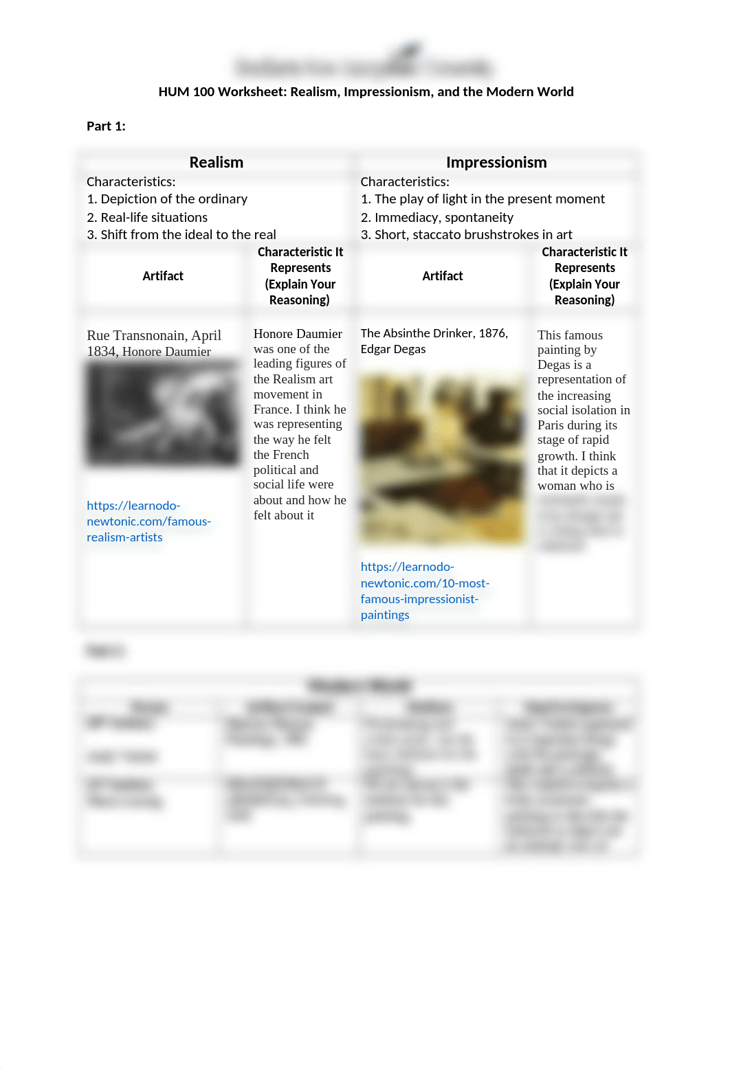 HUM 100 Worksheet Realism, Impressionism, and the Modern World (2).docx_diorik2f44x_page1